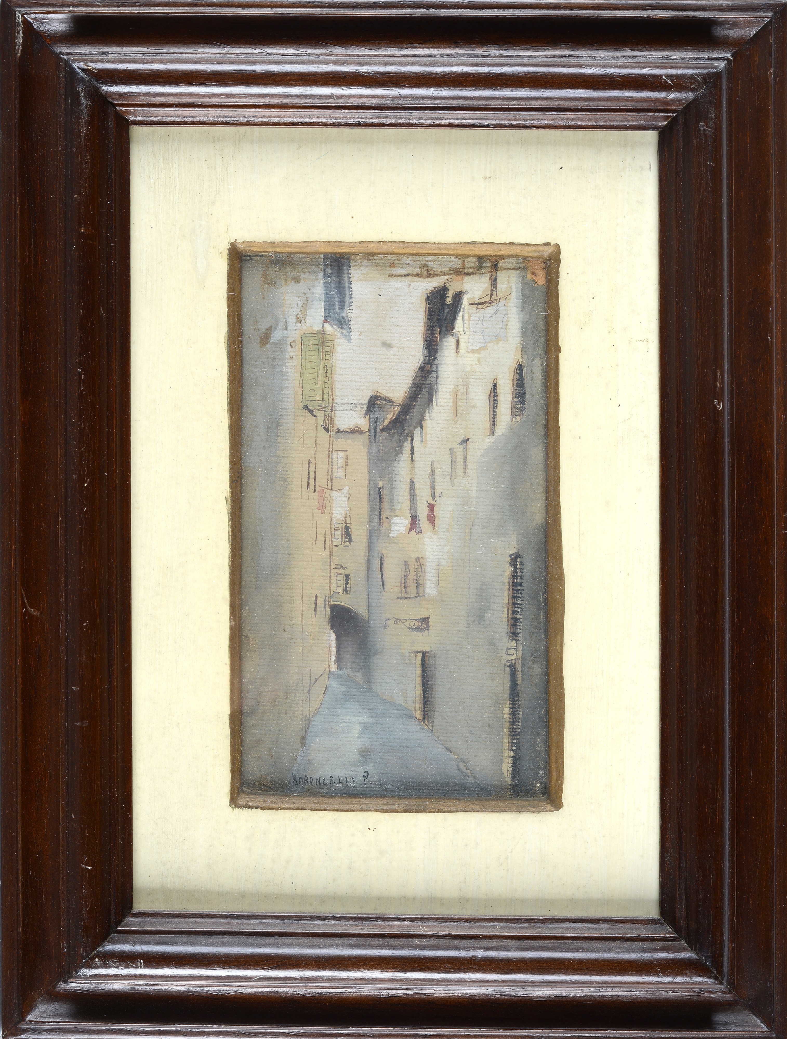 Paolo Baroncelli - Vicolo fiorentino, tempera su carta