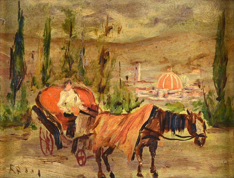 Veduta di Firenze con carrozzella in primo piano