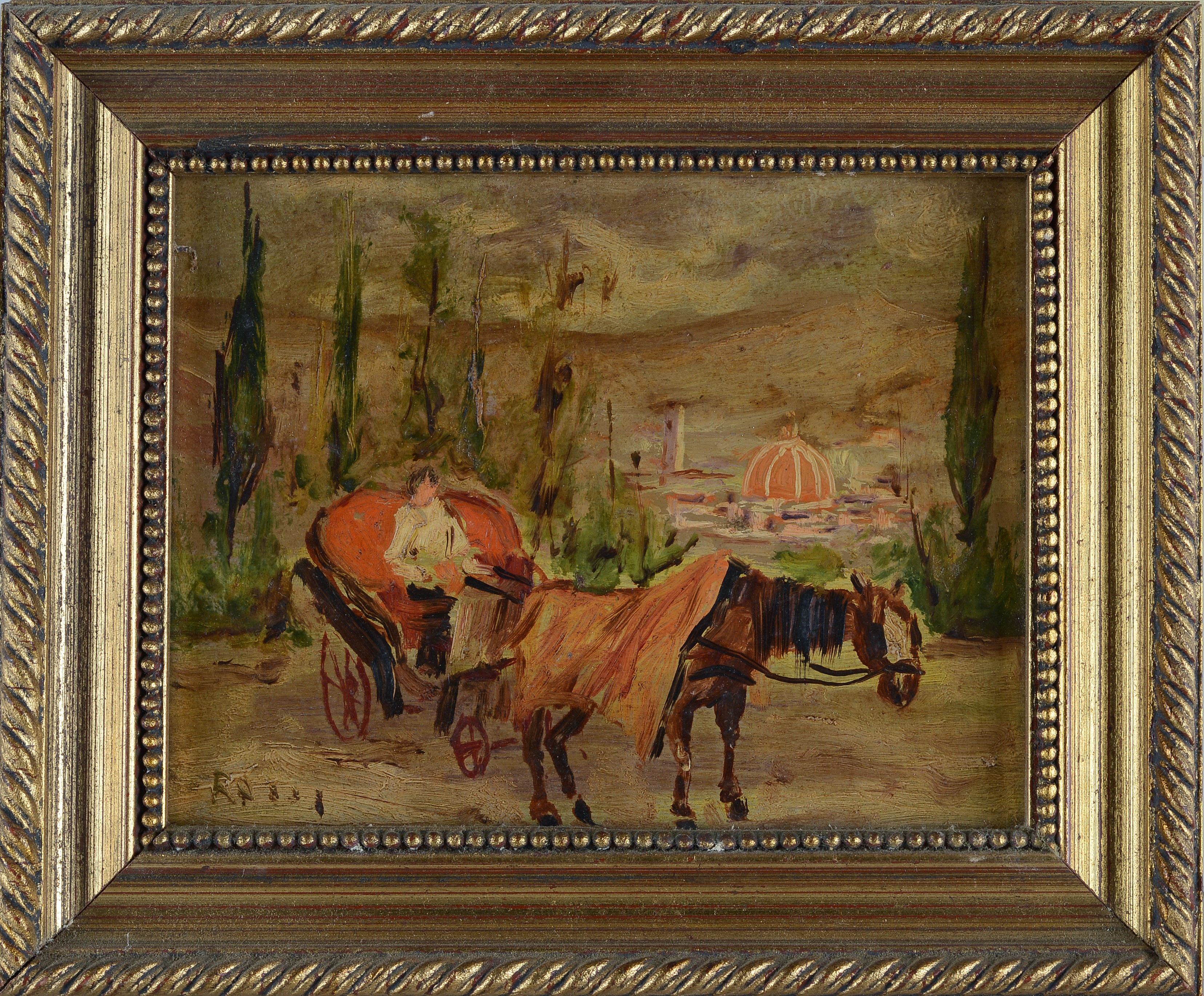 Veduta di Firenze con carrozzella in primo piano