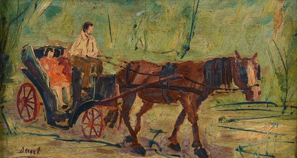 Anonimo, XX sec. - Cavallo e carrozzella