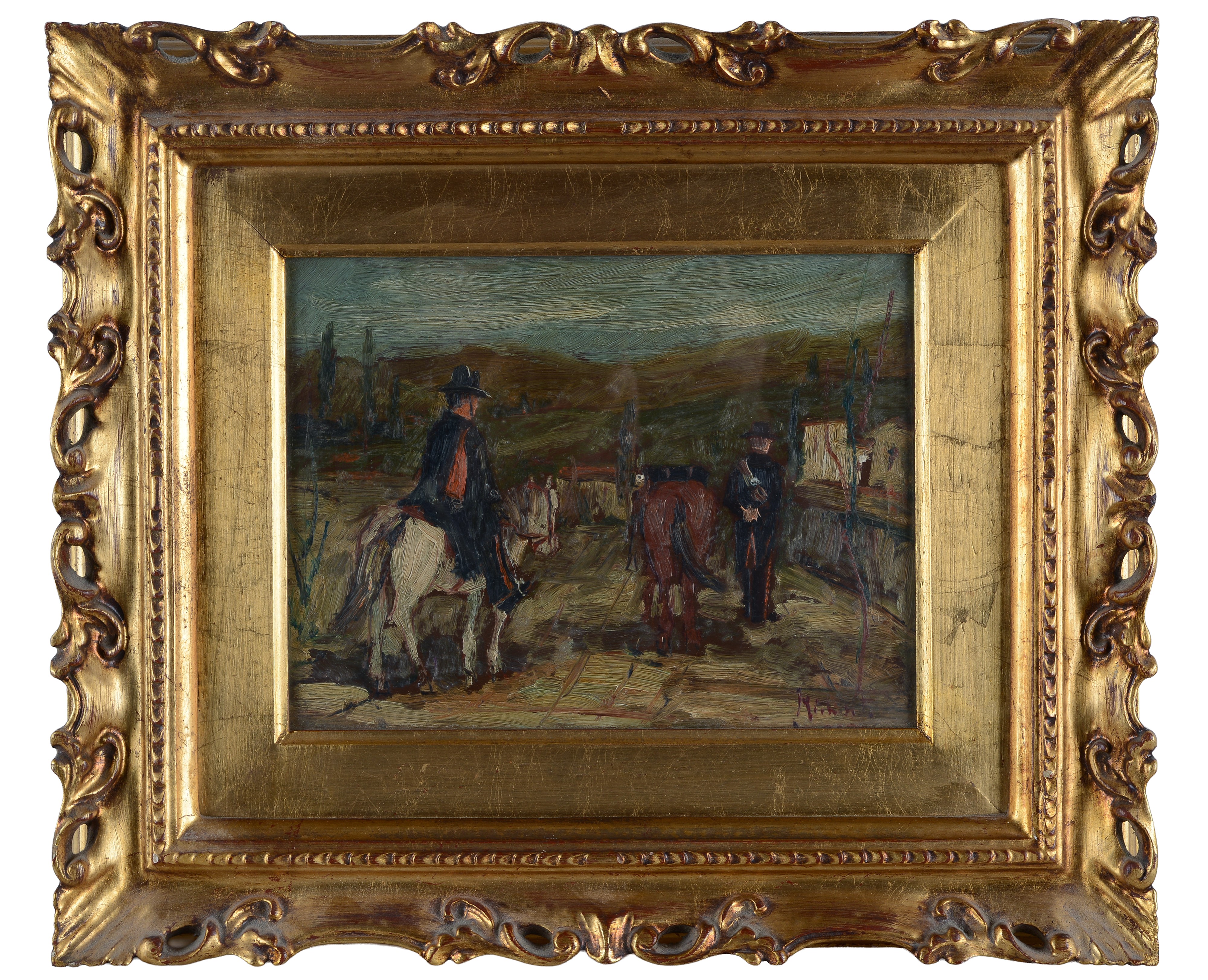 Anonimo, XX Sec. - Anonimo, Carabinieri a cavallo, olio su tavola