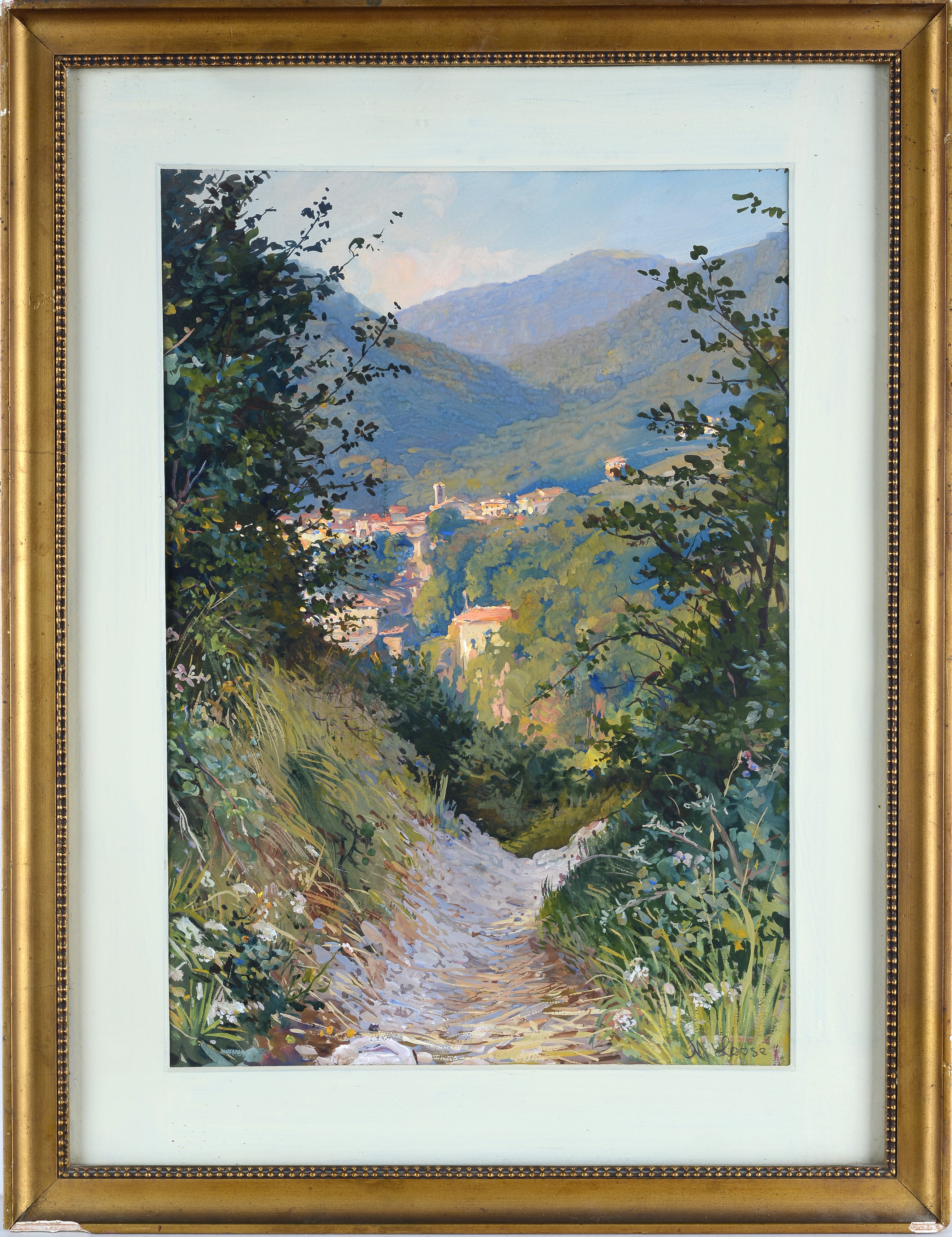 Anonimo, XX Sec. - Anonimo, Scorcio di paese, tempera su carta