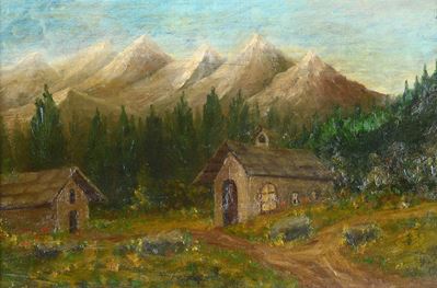 Anonimo, Chiesetta di montagna, olio su cartone