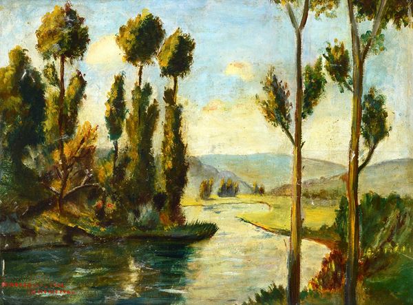 Anonimo, XX sec. - Paesaggio con fiume