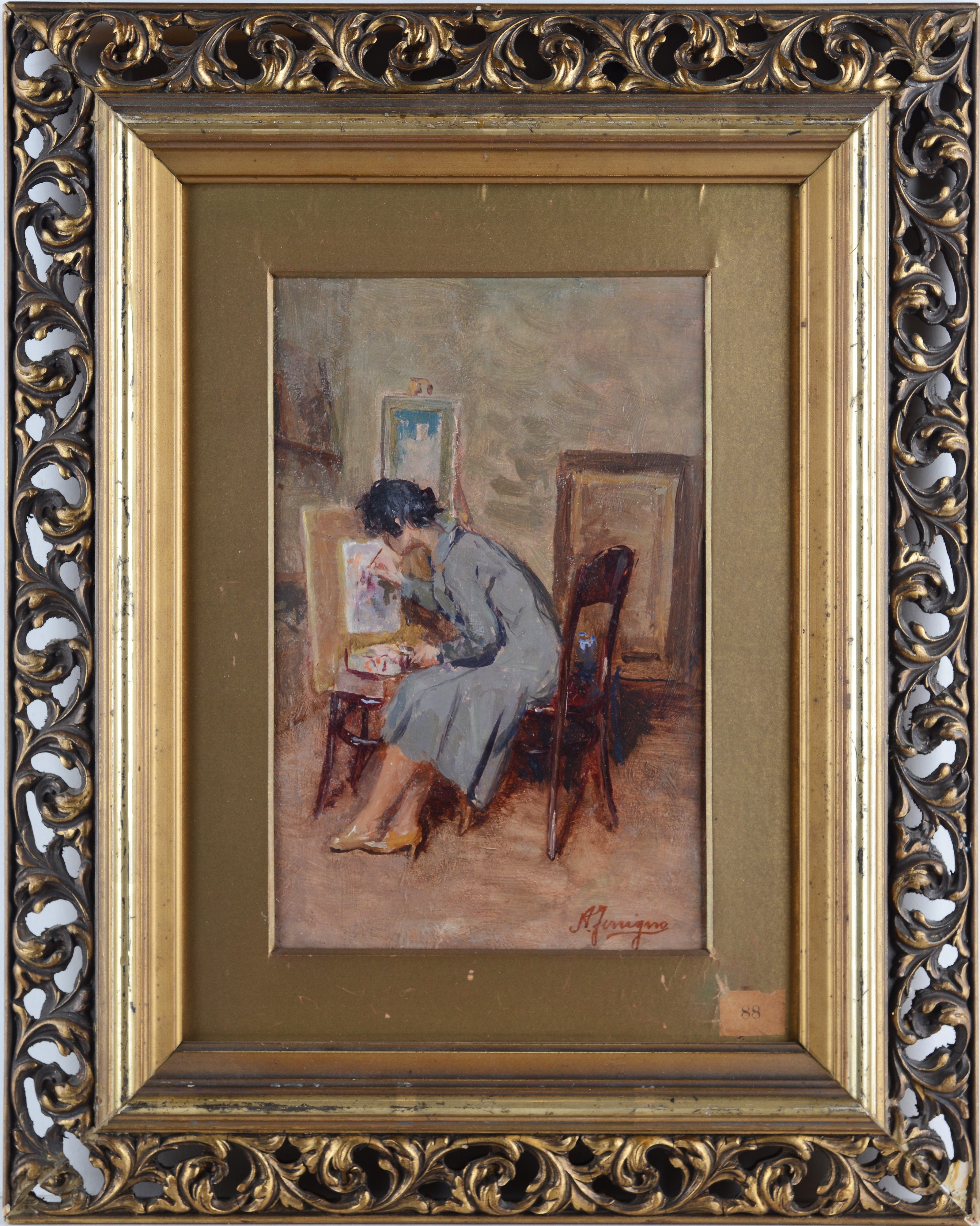 Antonio Ferrigno - La pittrice - olio su legno