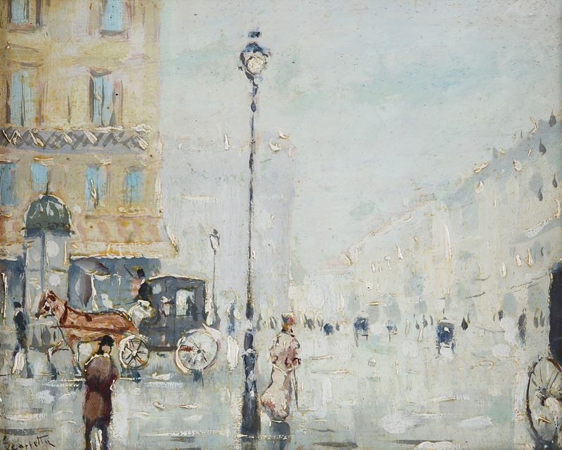 Pietro Scoppetta - Veduta Parigina, olio su tavola