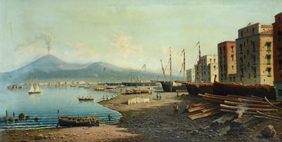 Veduta del Porto di Napoli, olio su tela