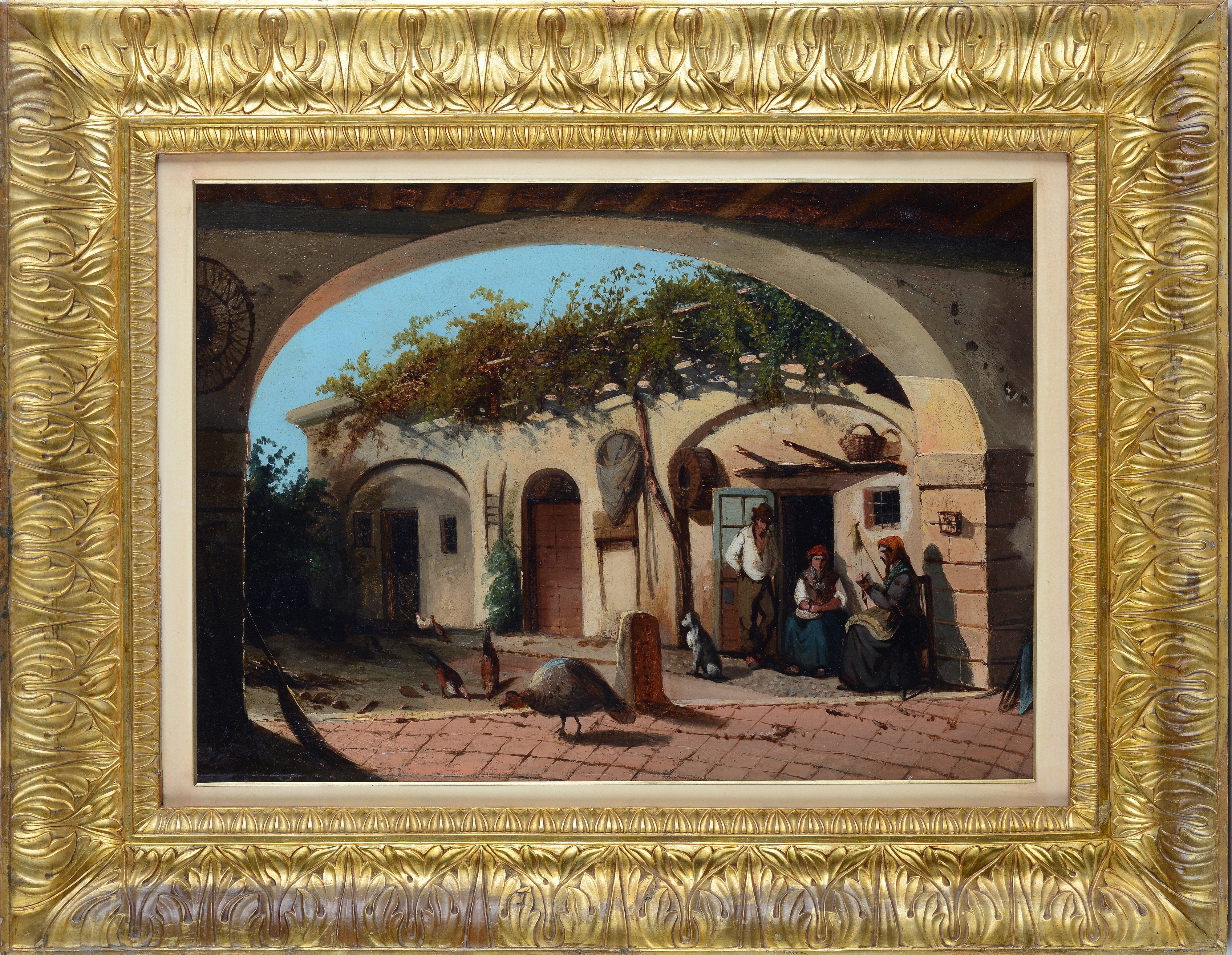 Attr. a Giacinto Gigante - Casa con figure, olio su cartone