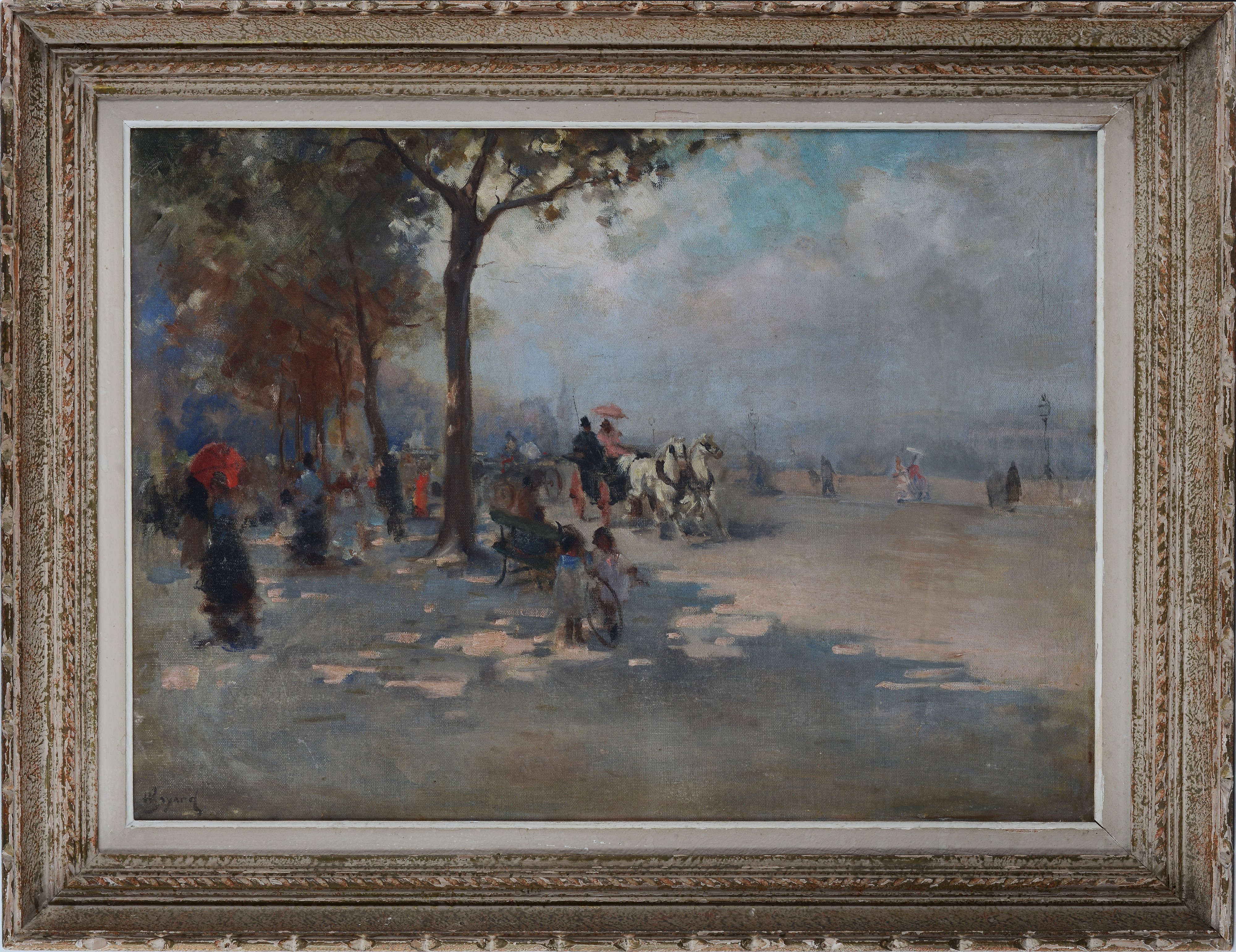 Scuola Francese, XIX Sec. - Scuola Francese, Scorcio parigino, olio su tela