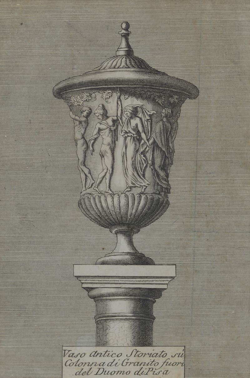 Vaso antico storiato su colonna di granito fuori del Duomo di Pisa