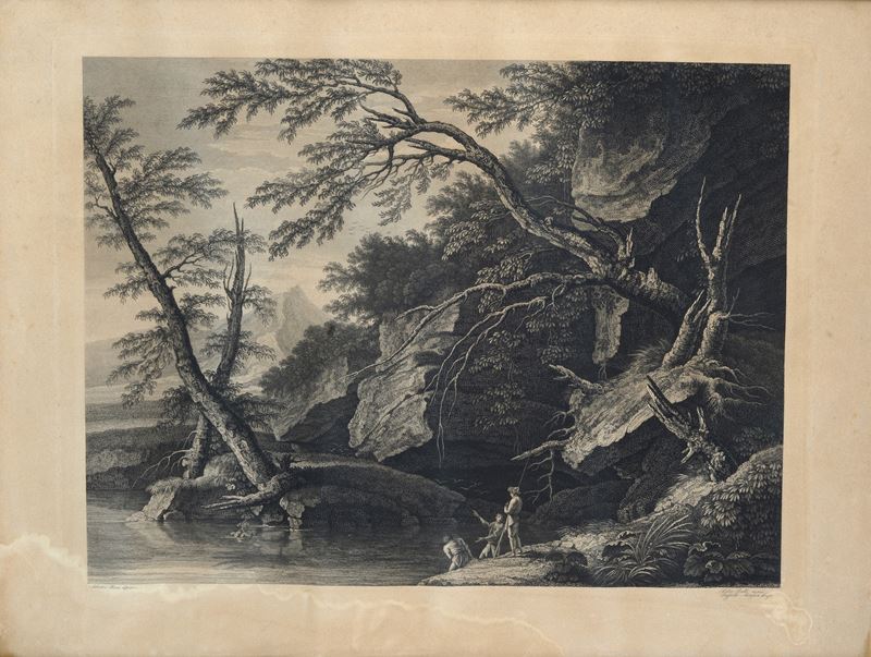 Paesaggio fluviale con figure