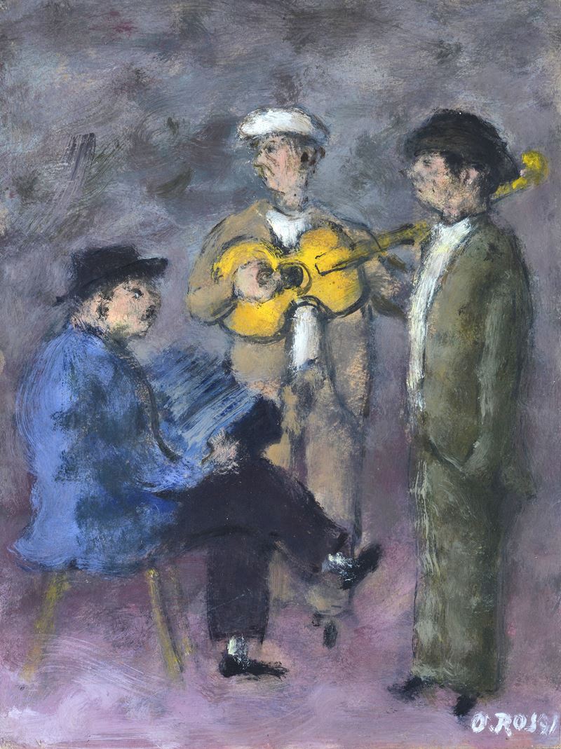 Ottone Rosai - Musicanti, olio su cartone, cm 40x30, 1952
