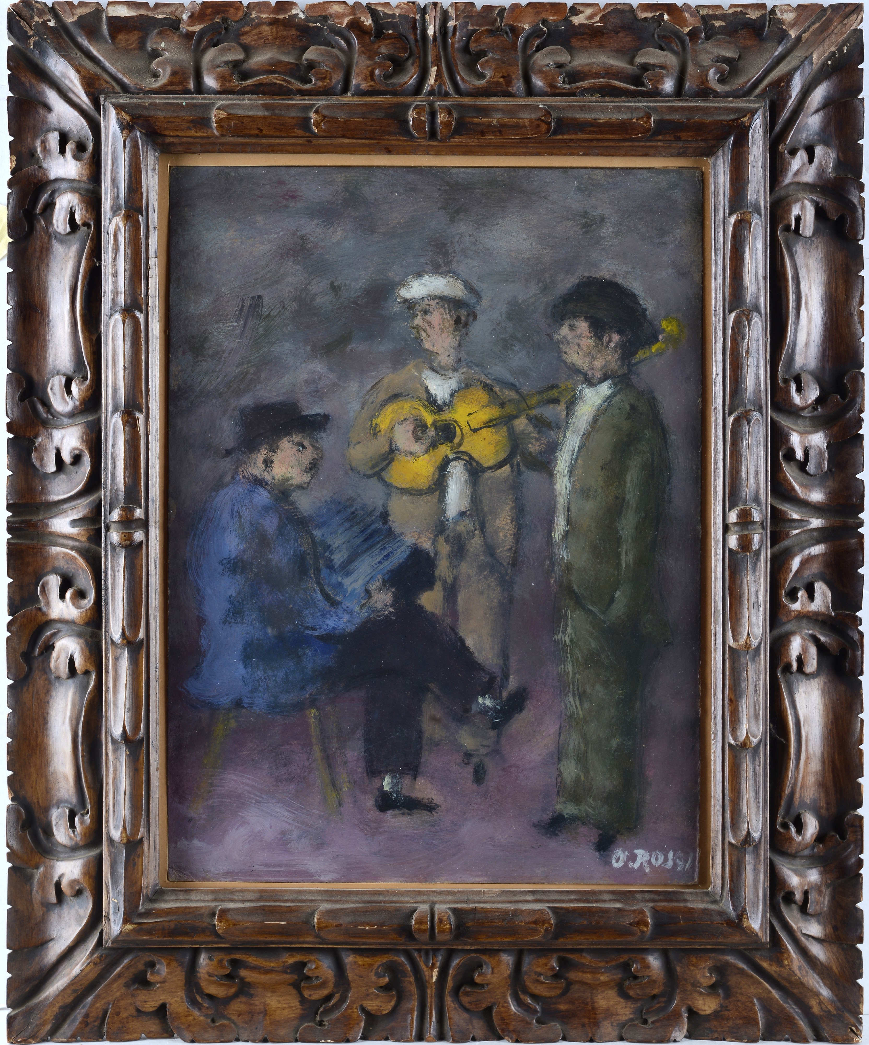 Ottone Rosai - Musicanti, olio su cartone, cm 40x30, 1952