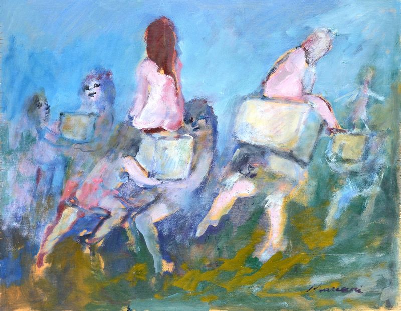 Mino Maccari - Il peso della vita, olio su tavola