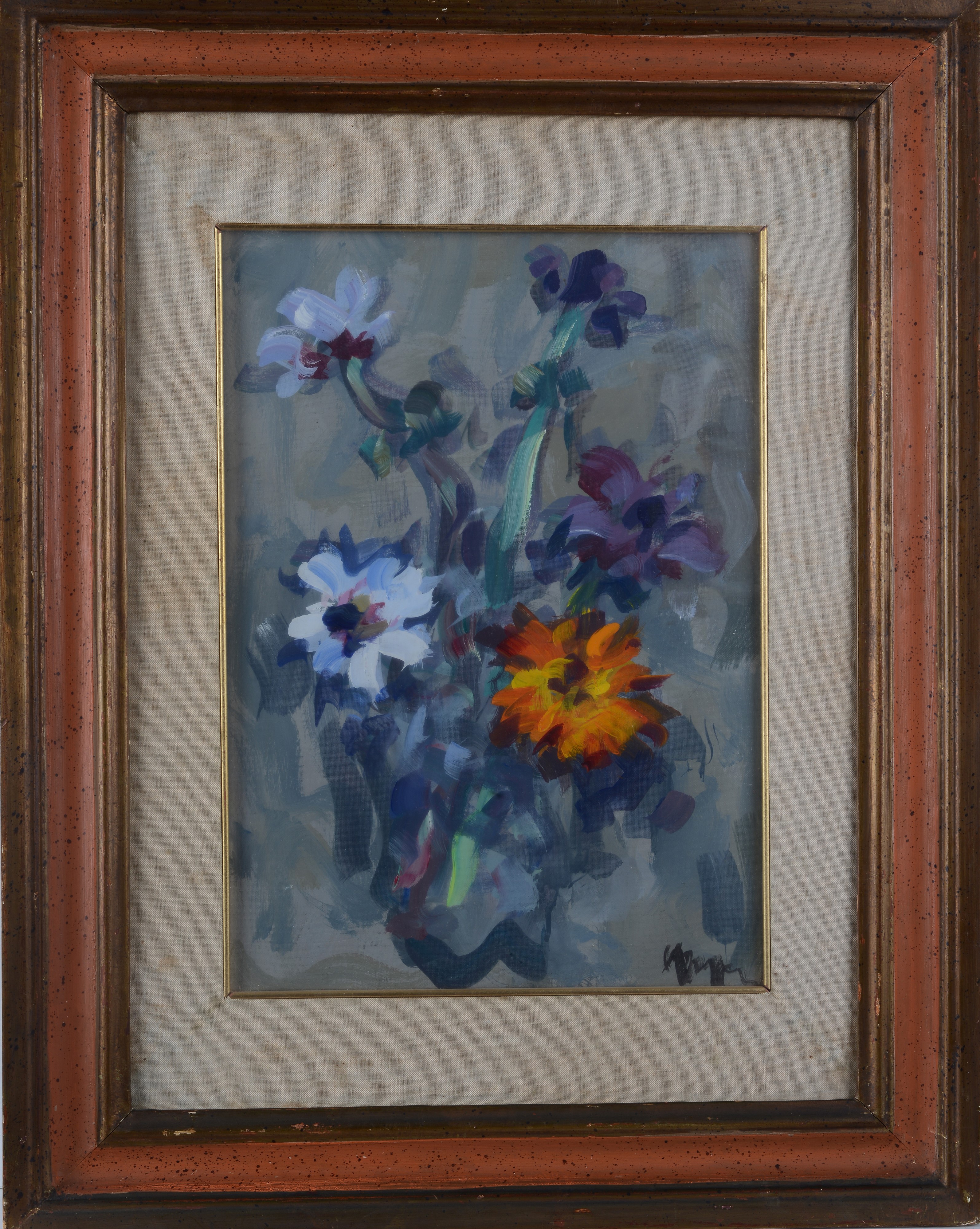 Enzo Pregno - Vaso con fiori, olio su tela