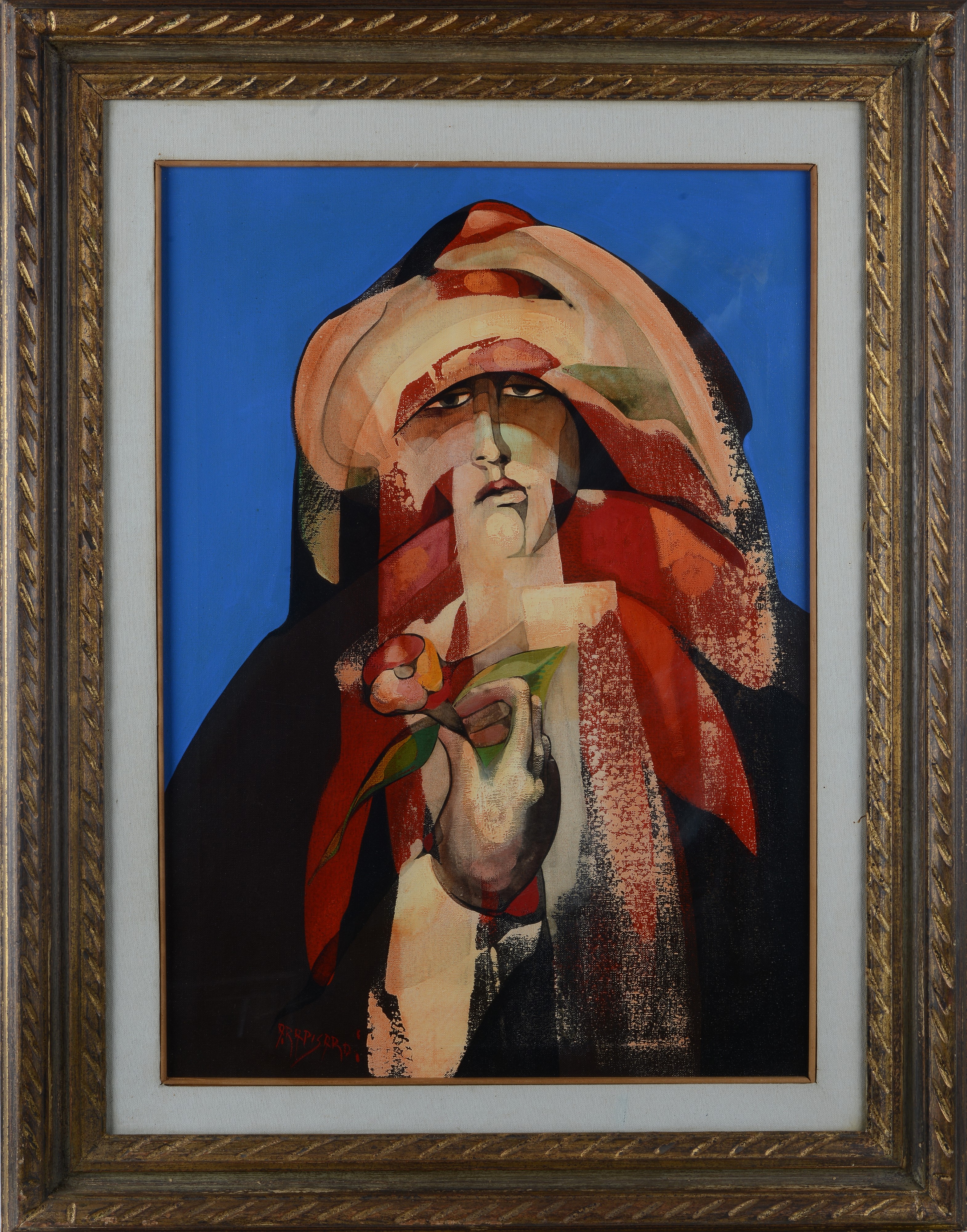 Alfio Rapisardi - Donna con fiore, olio su tela, 70x50 cm