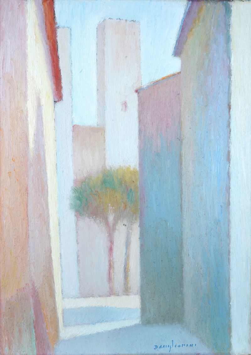 Dino Migliorini - Paese in Toscana, olio su faesite