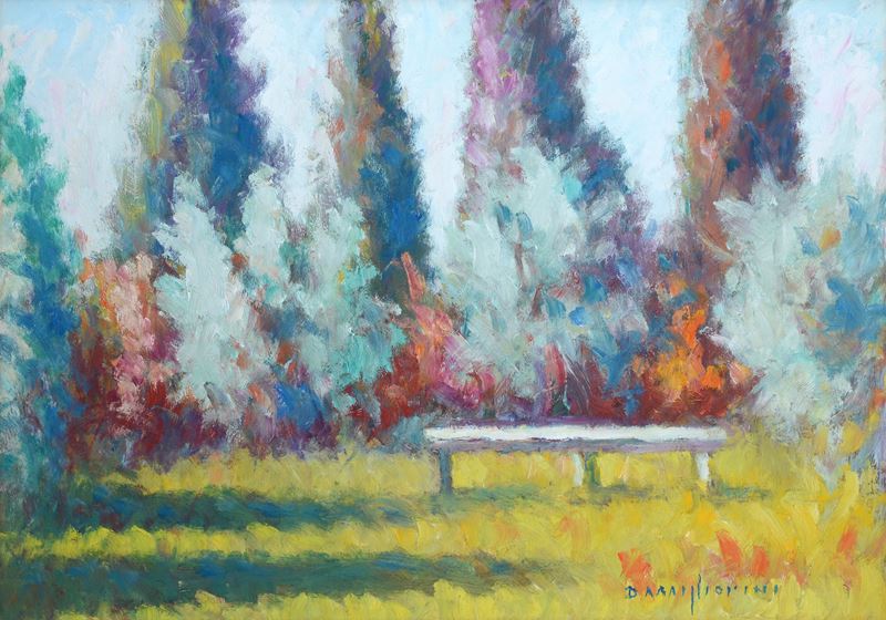 Dino Migliorini - Nel parco - olio su faesite