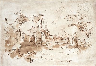 Scuola Veneta, Paesaggio - inchiostro su carta
