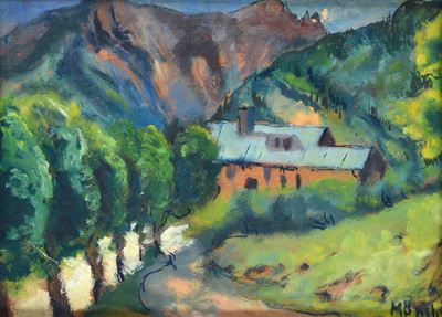 Anonimo, Paesaggio, olio su cartone, cm. 26x35