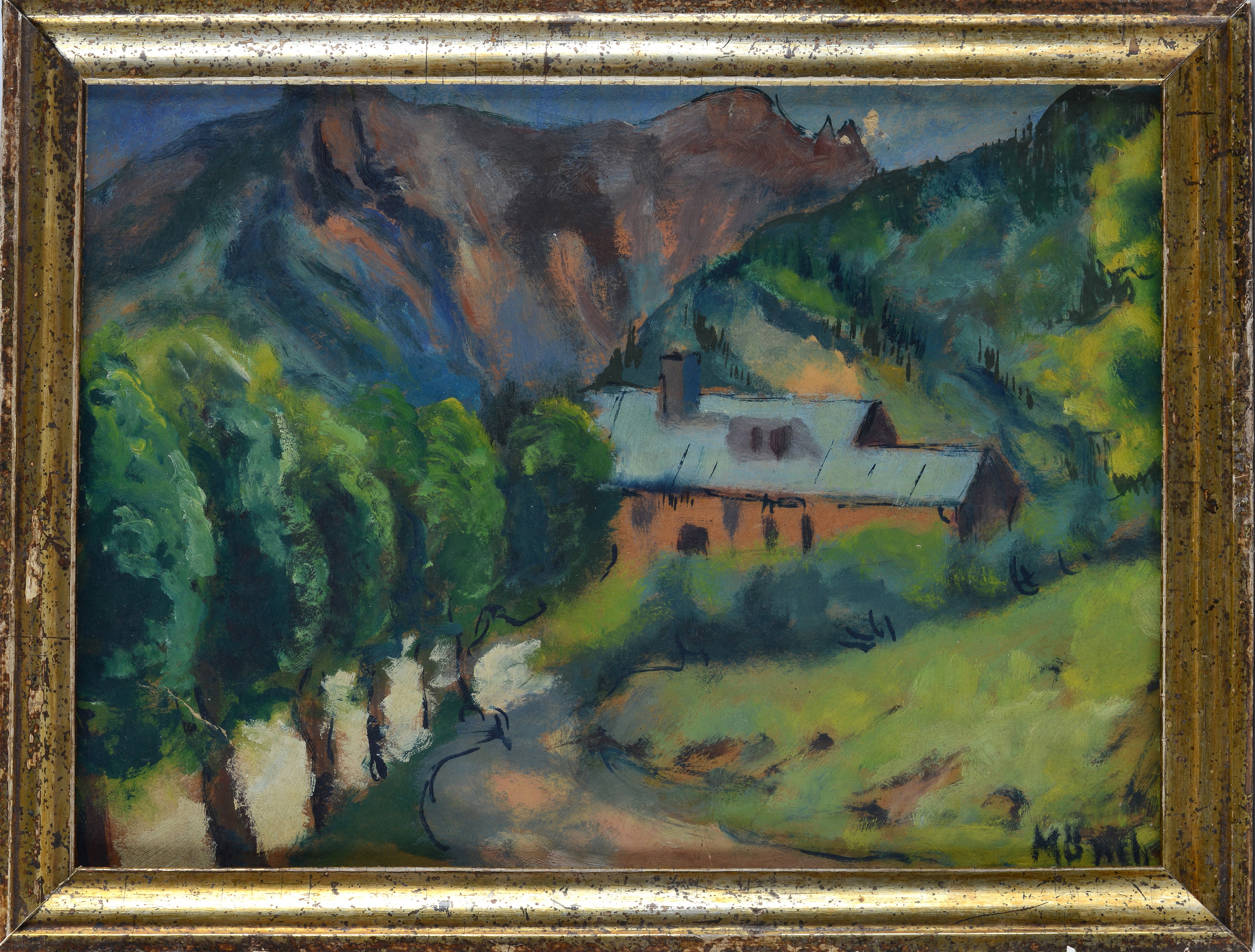 Anonimo, XX Sec. - Anonimo, Paesaggio, olio su cartone, cm. 26x35