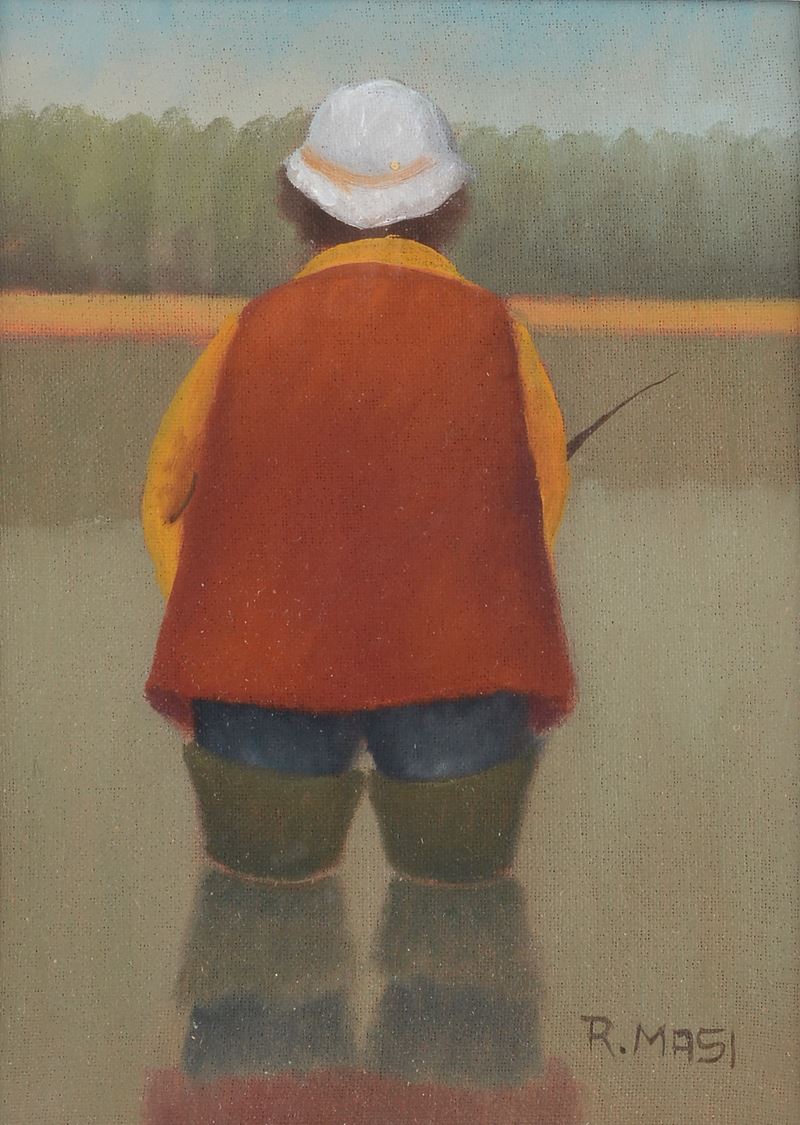 Roberto Masi - Pescatore, olio su cartone telato