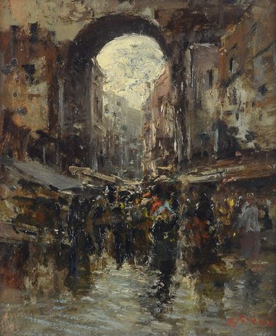 Mercato, olio su cartone