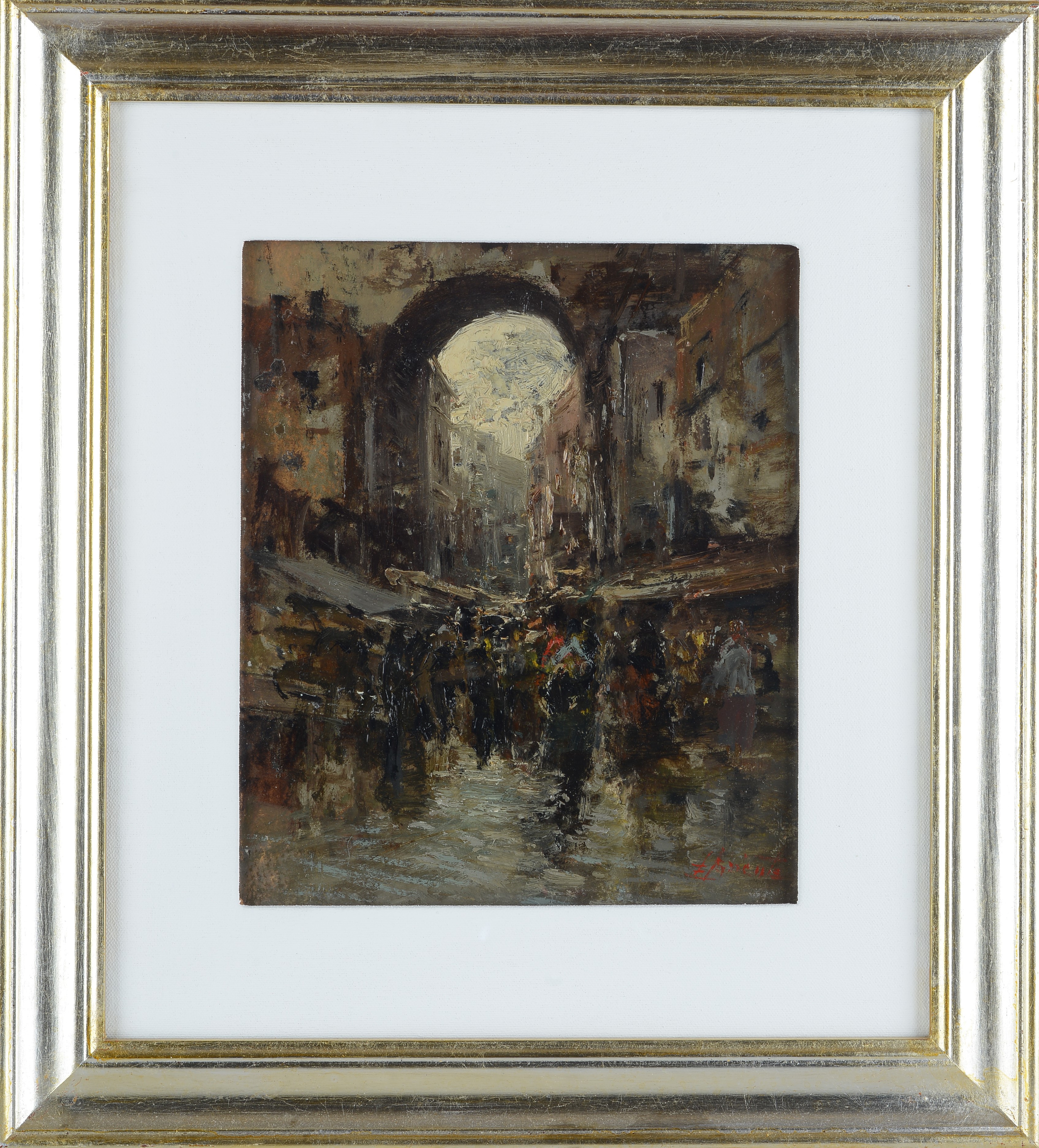 Ezelino Briante - Mercato, olio su cartone