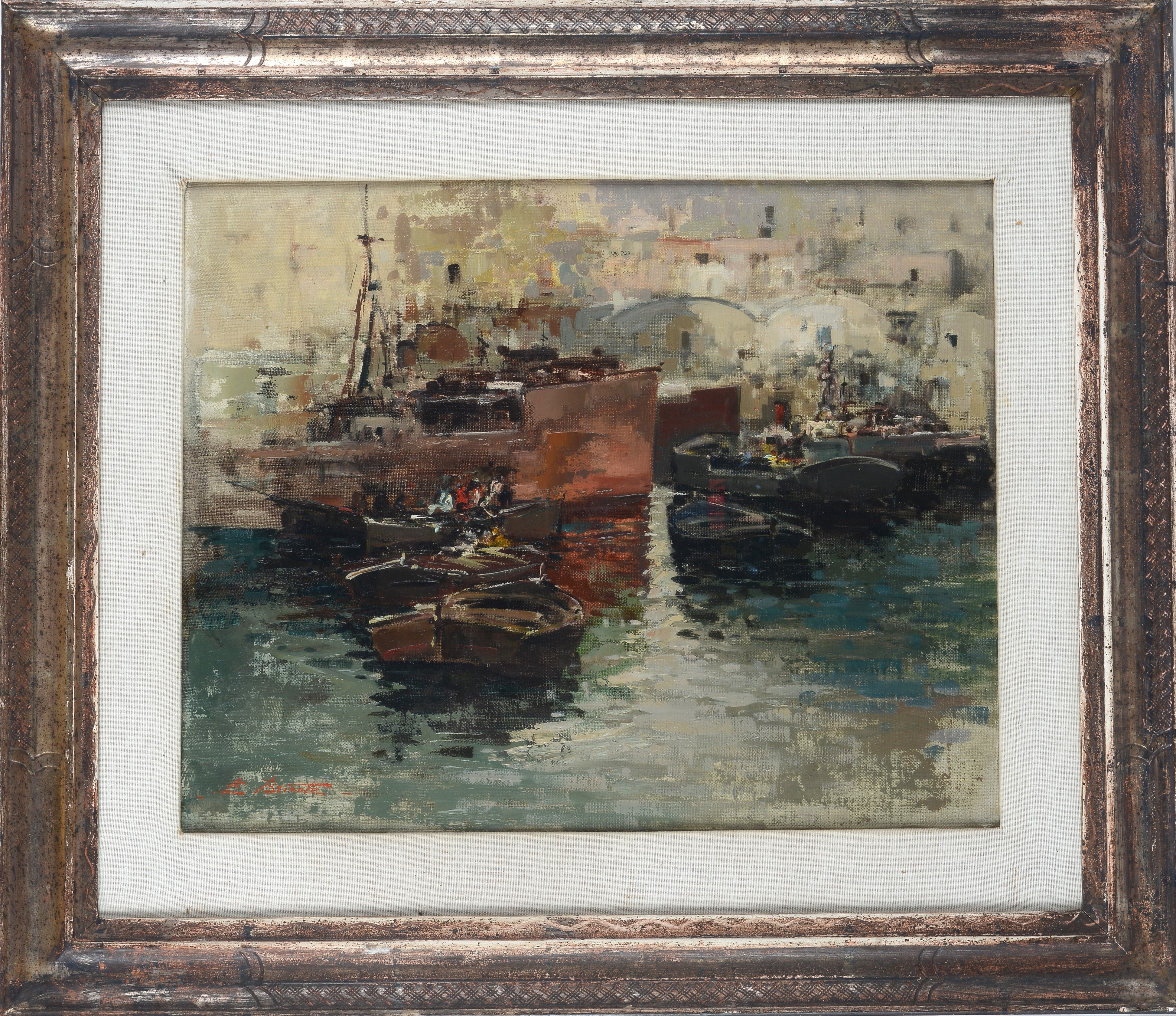 Ezelino Briante - Vita nel porto, olio su tela (1955)