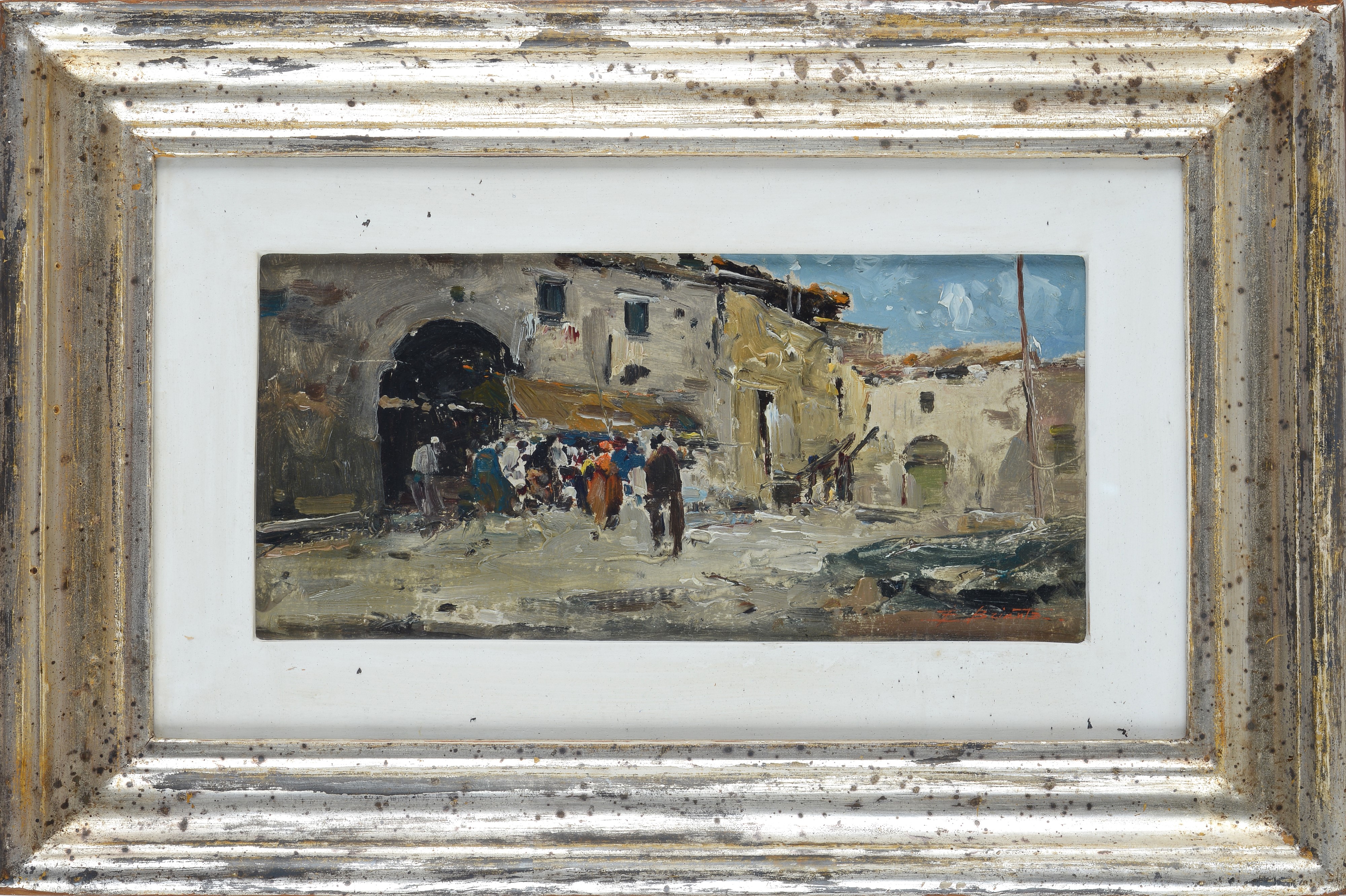 Ezelino Briante - Mercato, olio su cartone