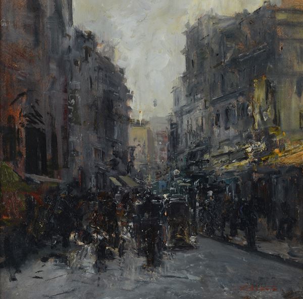 Ezelino Briante - Strada con figure e carrozze