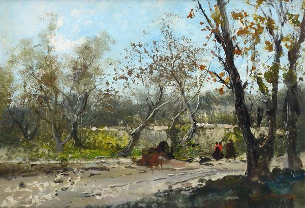Ezelino Briante - Strada di campagna con figure