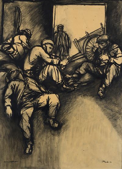 Carrettieri, carboncino su carta