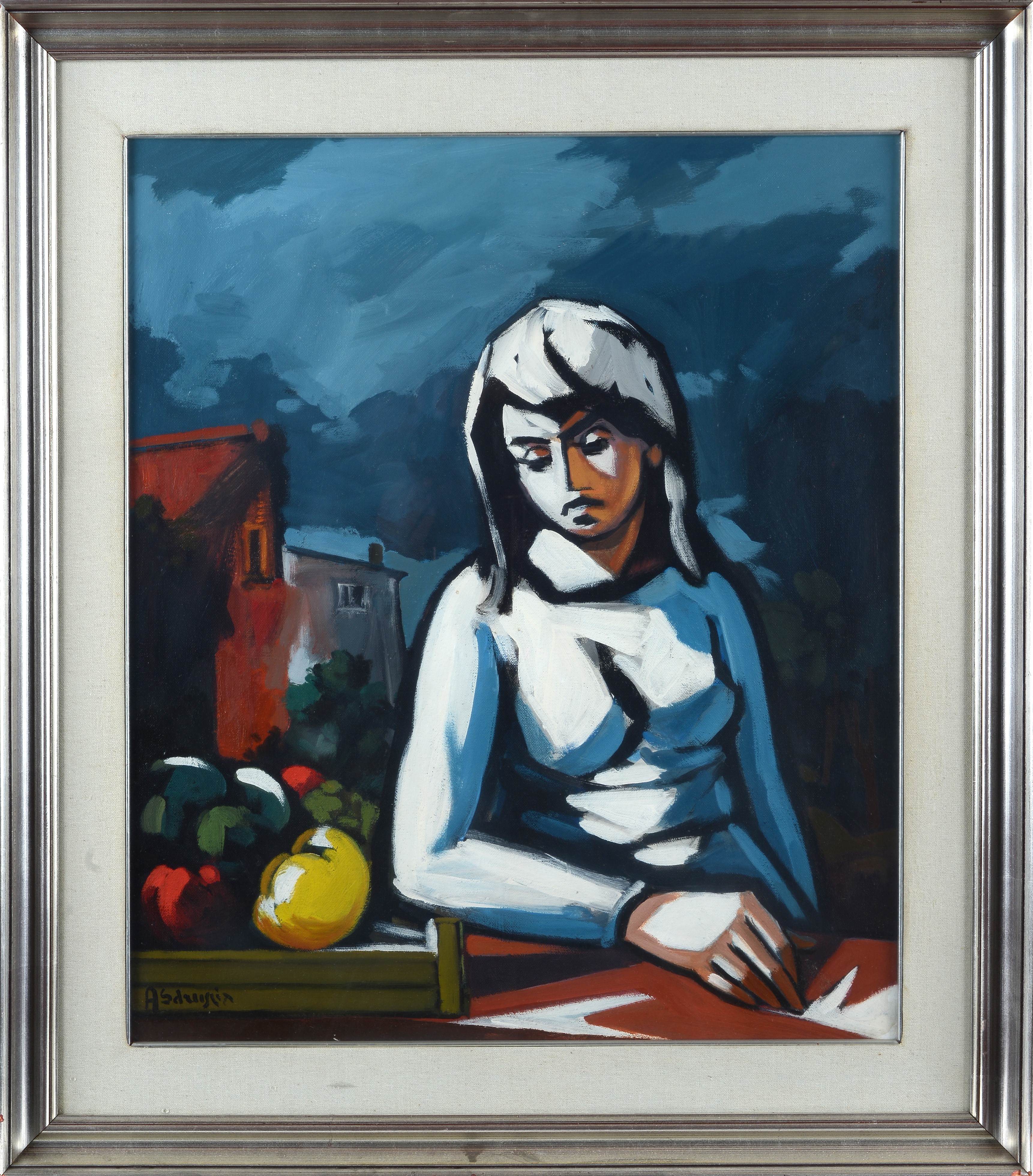 Achille Sdruscia - Donna con frutta, acrilico su tela