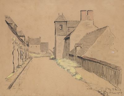 Anonimo francese, Strada di Saint-Ay, matita e pastelli su carta