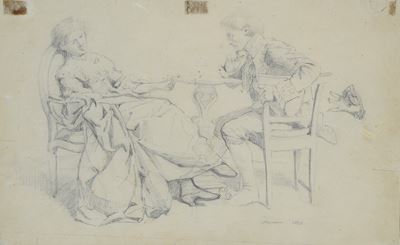 Incontro galante, matita su carta (1858)