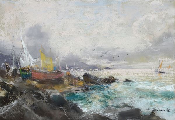 Ezelino Briante - Marina con barche