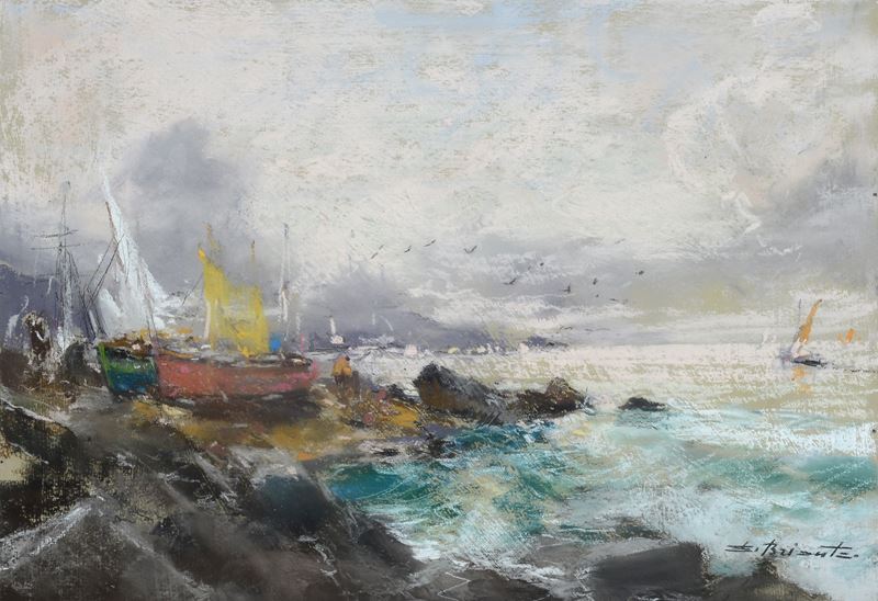Ezelino Briante - Marina con barche