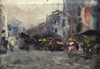 Mercato, olio su legno