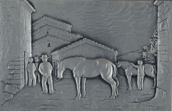 Paesaggio con figure e cavalli
