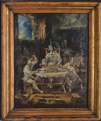Il pranzo, olio su tela riportata su cartone