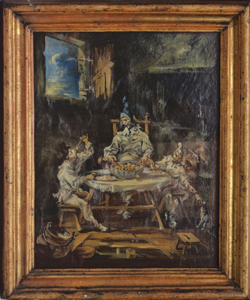 Alla Maniera di Alessandro Magnasco - Il pranzo, olio su tela riportata su cartone