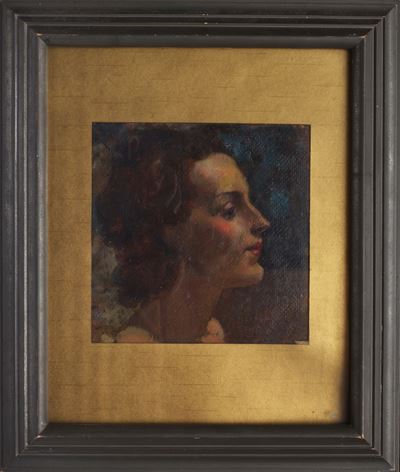 Anonimo, Profilo di donna, olio su cartone