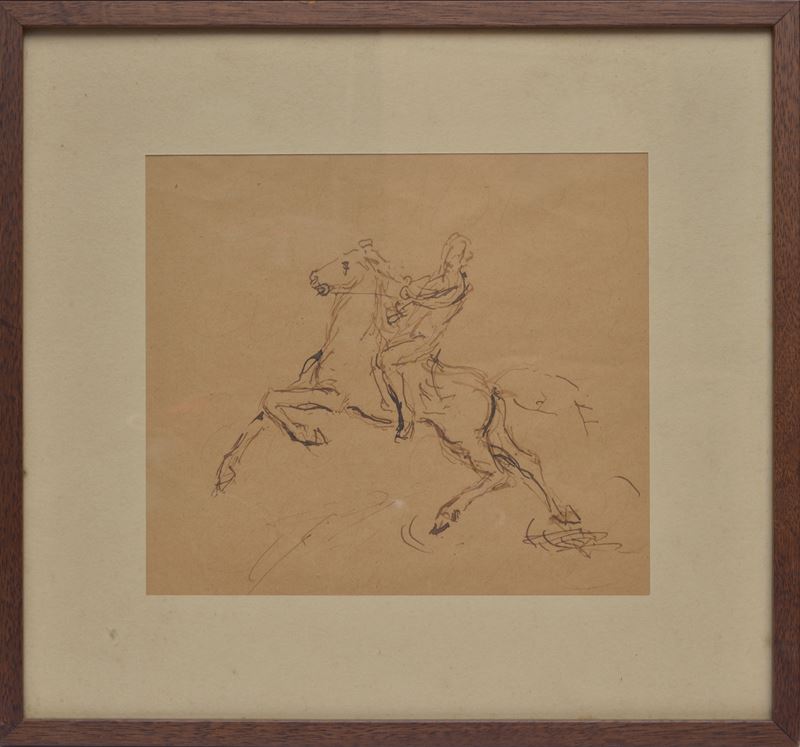 Anonimo, XIX Sec. - Anonimo, Uomo a cavallo, inchiostro su carta