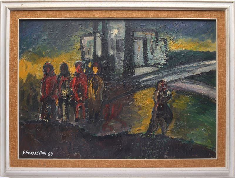 Giuliano Grassellini - Paesaggio a Cerreto Guidi, olio su faesite