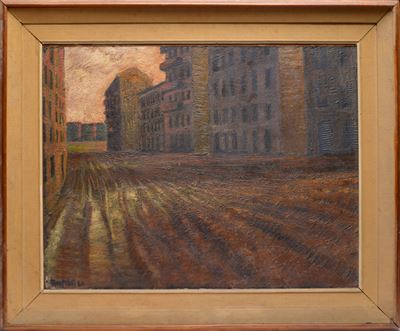 Anonimo, Strada, olio su cartone, cm 65x85, 1960