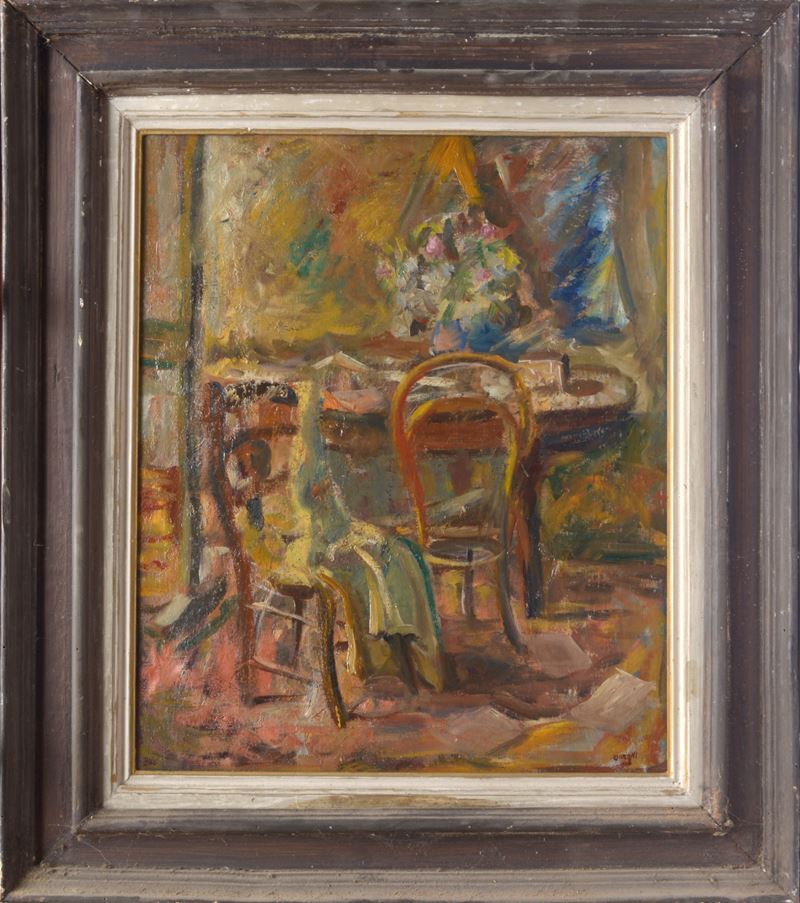 Arrigo Dreoni - Nello studio, olio su tela, 1946