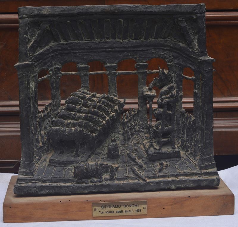 Girolamo Bonomi - Scuola degli asini, bronzo, 1975
