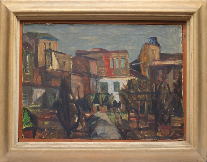 Renzo Grazzini - Case, olio su tela
