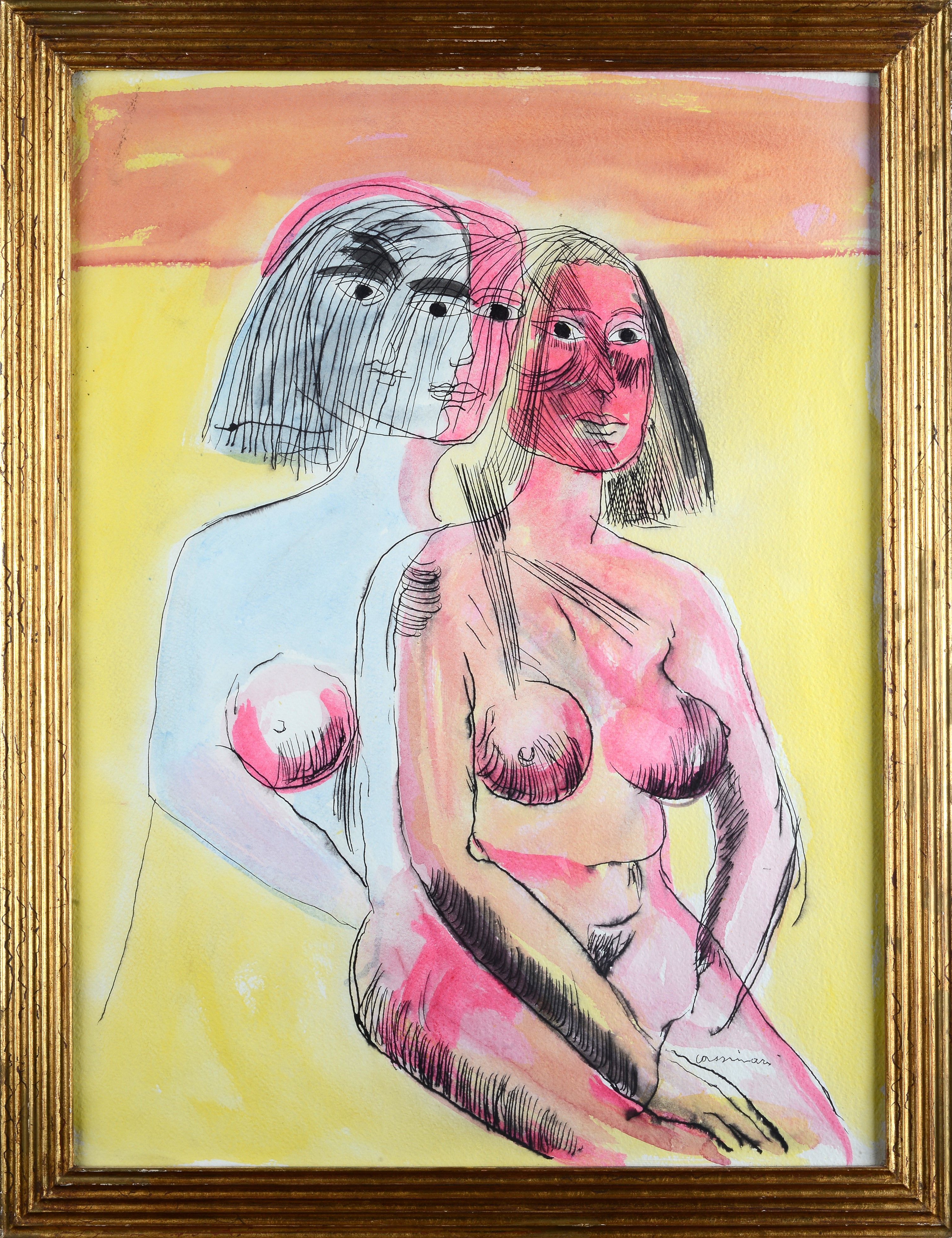 Bruno Cassinari - Figure, acquerello su carta